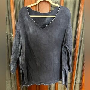 Indigo Blue Tie Dye V-Neck Cotton Gauze Top